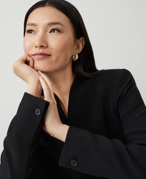 The Long Collarless Blazer in Fluid Crepe