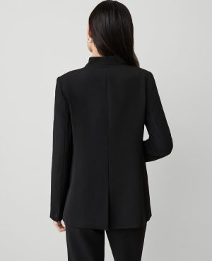 The Petite Long Collarless Blazer in Fluid Crepe