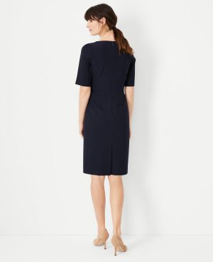 The Petite Elbow Sleeve Square Neck Dress in Seasonless Stretch