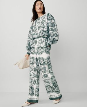 The Easy Wide-Leg Pant in Paisley Satin