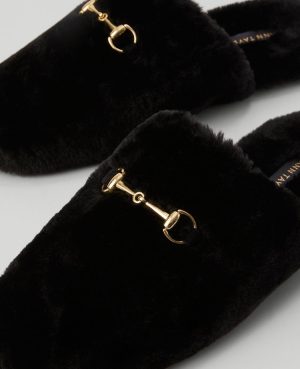 Weekend Collection Horsebit Fuzzy Slide Flat