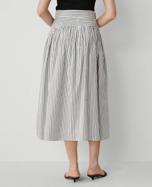 Striped Belted Yoke Midi Skirt