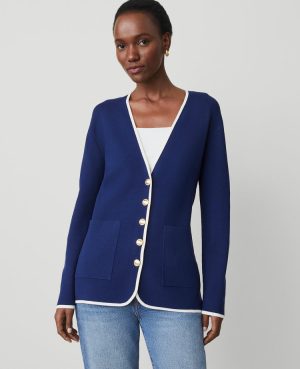 Tipped V-Neck Sweater Blazer