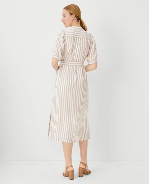 Petite Striped Puff Sleeve Midi Shift Dress