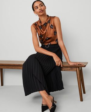 Belted Pleated Midi Skirt