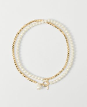 Double Wrap Metal and Pearl Necklace