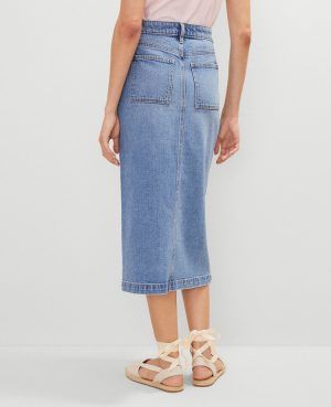 Weekend Collection Patch Pocket Denim Midi Skirt