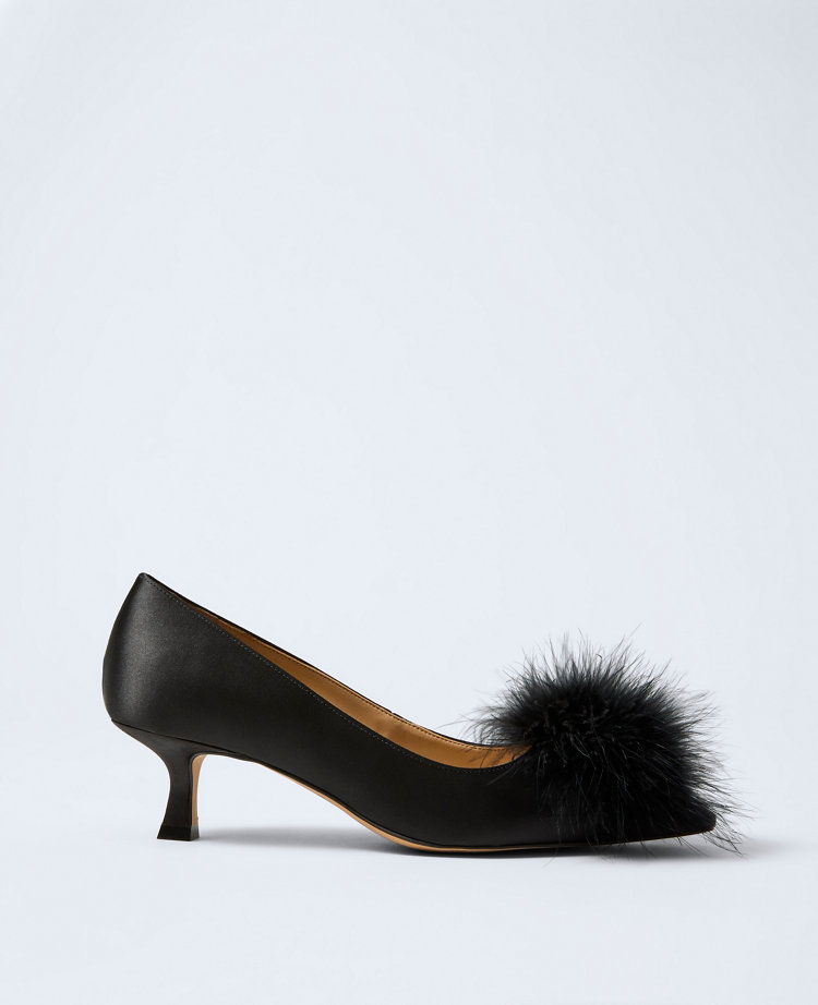 Nip-Toe Kitten-Heel Suede Feather Pump