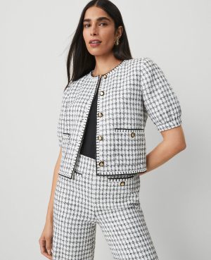 Gingham Tweed Puff Sleeve Jacket