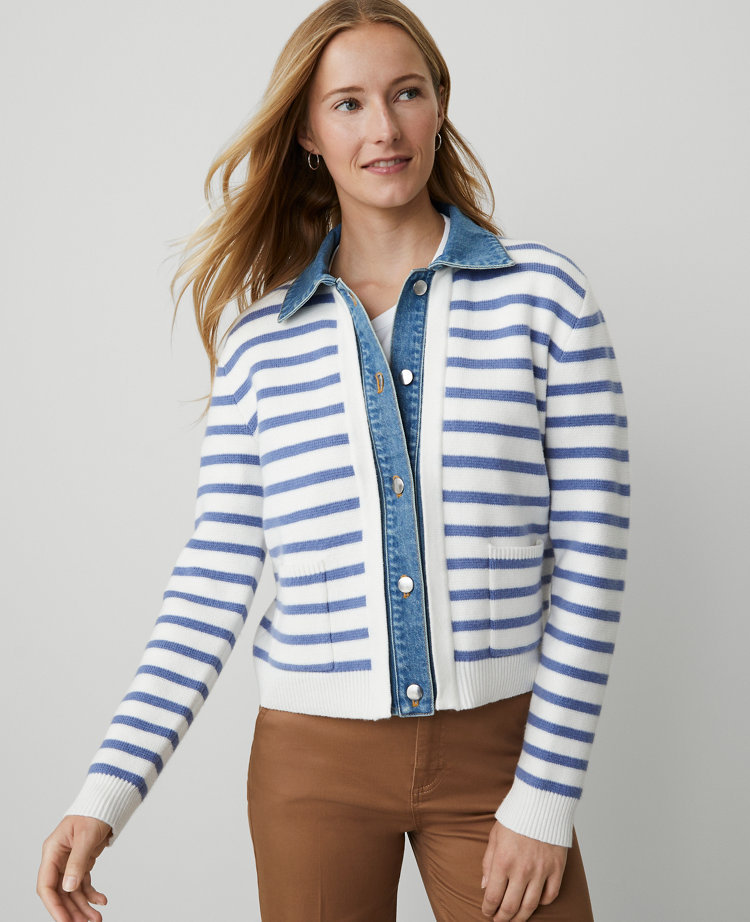 Weekend Collection Striped Denim Sweater Jacket