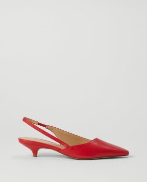 Asymmetrical Leather Slingback Kitten Heel Pumps
