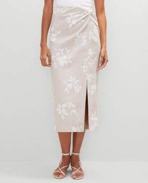 Knotted Linen Blend Pencil Skirt