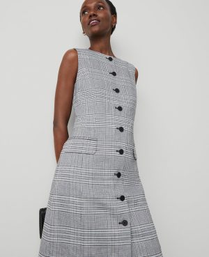 The Petite Button Shift Dress in Plaid