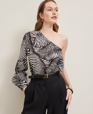 One-Shoulder Blouse in Palm Print