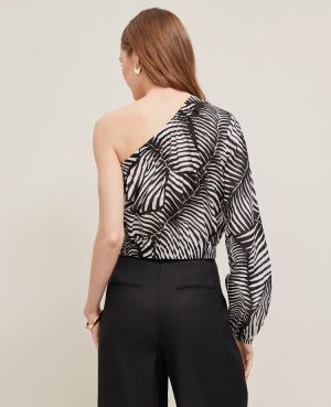 One-Shoulder Blouse in Palm Print