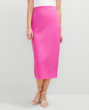 Linen Blend Clean Midi Skirt