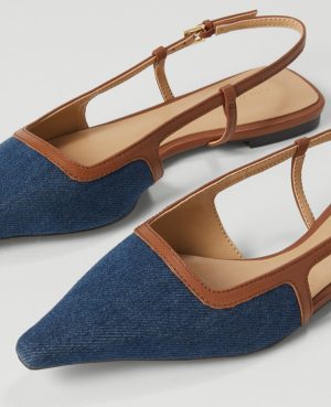 Denim Nip Toe Slingback Flat