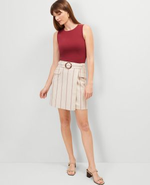 Pinstripe Belted Wrap Skirt