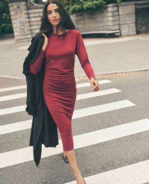 Ruched Knit Midi Dress