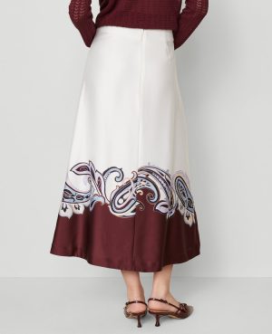 Paisley Satin Midi Skirt