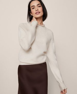 Ruffle Trimmed Mock Neck Sweater