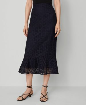 Lace Flounce Midi Skirt