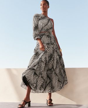 Petite Tiered Full Skirt in Palm Print