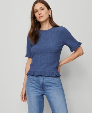 Popcorn Knit Ruffle Trim Blouse