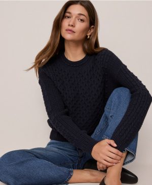 Weekend Collection Popcorn-Stitch Cable Sweater