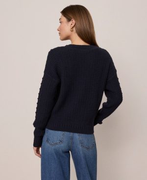 Weekend Collection Popcorn-Stitch Cable Sweater