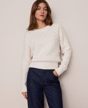 Weekend Collection Popcorn-Stitch Cable Sweater