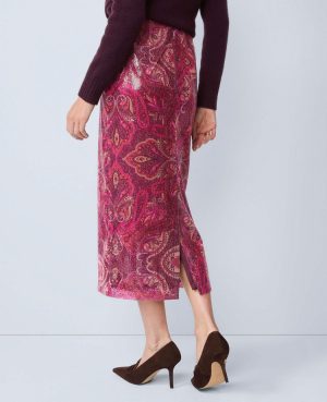 Sequin Paisley Column Midi Skirt