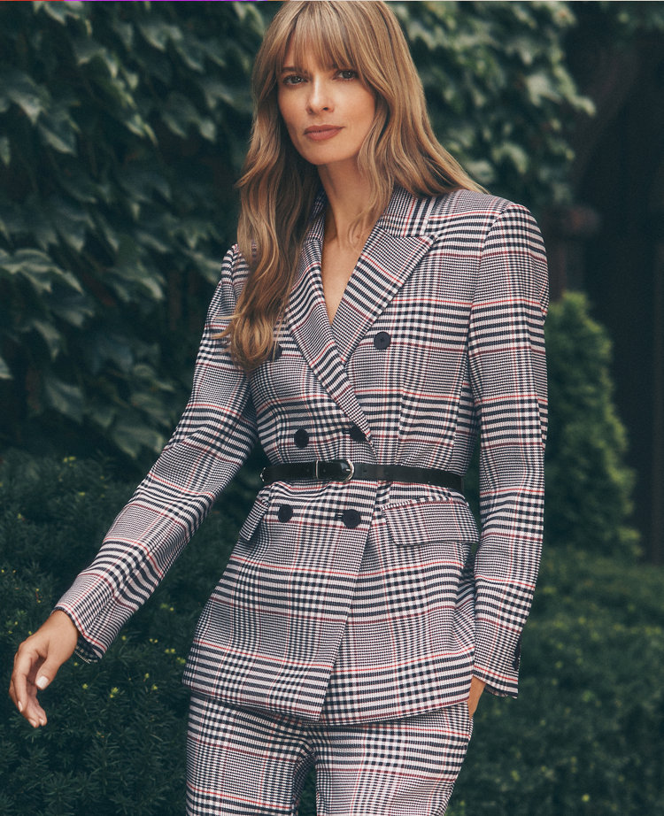 Petite Plaid Fitted Long Blazer