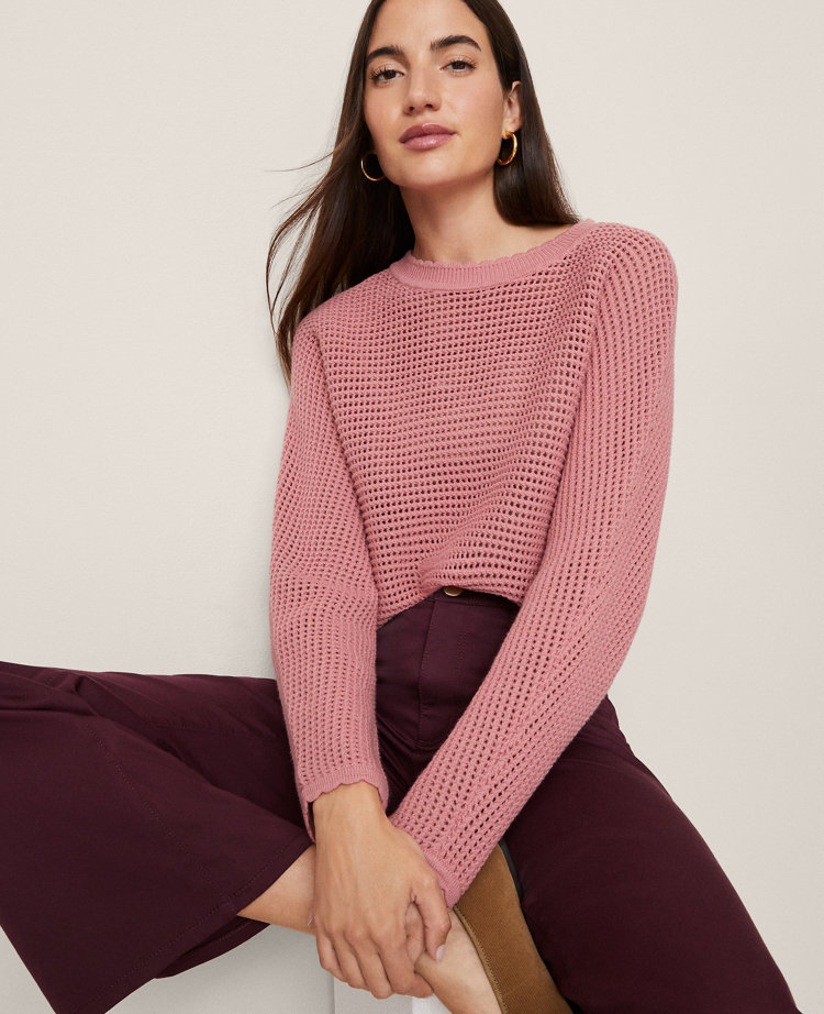 Petite Weekend Collection Open Stitch Scalloped Sweater