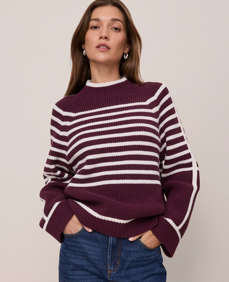 Petite Weekend Collection Striped Mock Neck Sweater