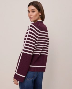 Petite Weekend Collection Striped Mock Neck Sweater