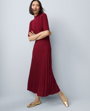 Mock Neck Pleated Sweater Dress