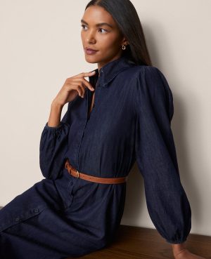 Chambray Column Midi Dress