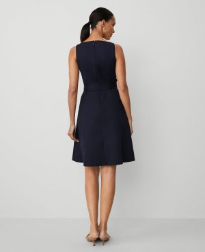 The Petite Belted Flare Dress in Stretch Cotton