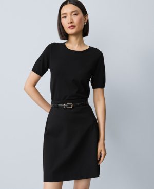 Ponte Belted A-Line Skirt