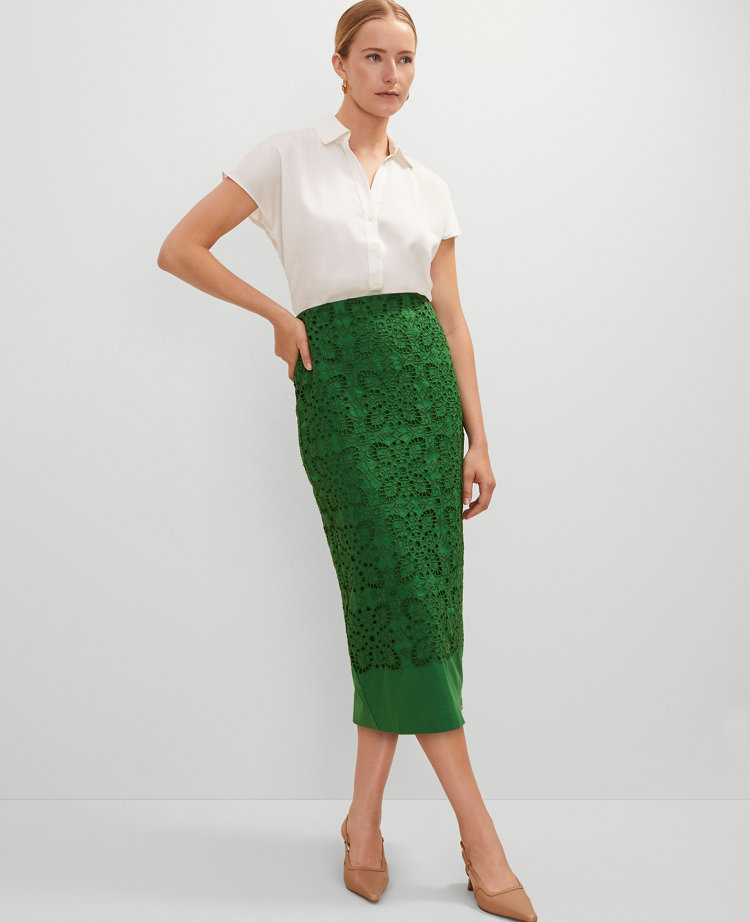 Eyelet Column Midi Skirt