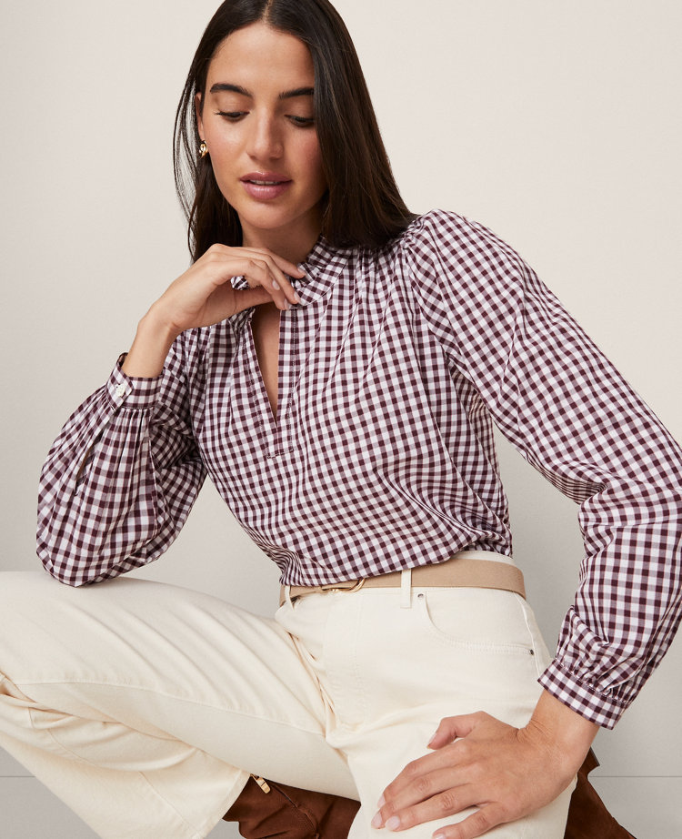 Weekend Collection Gingham V-Neck Popover