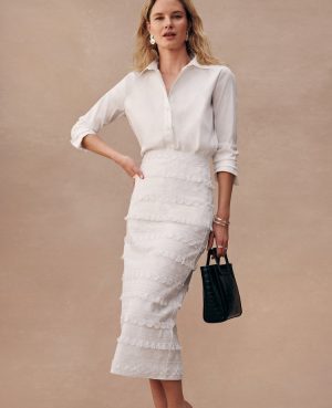 Petite Embroidered Column Midi Skirt