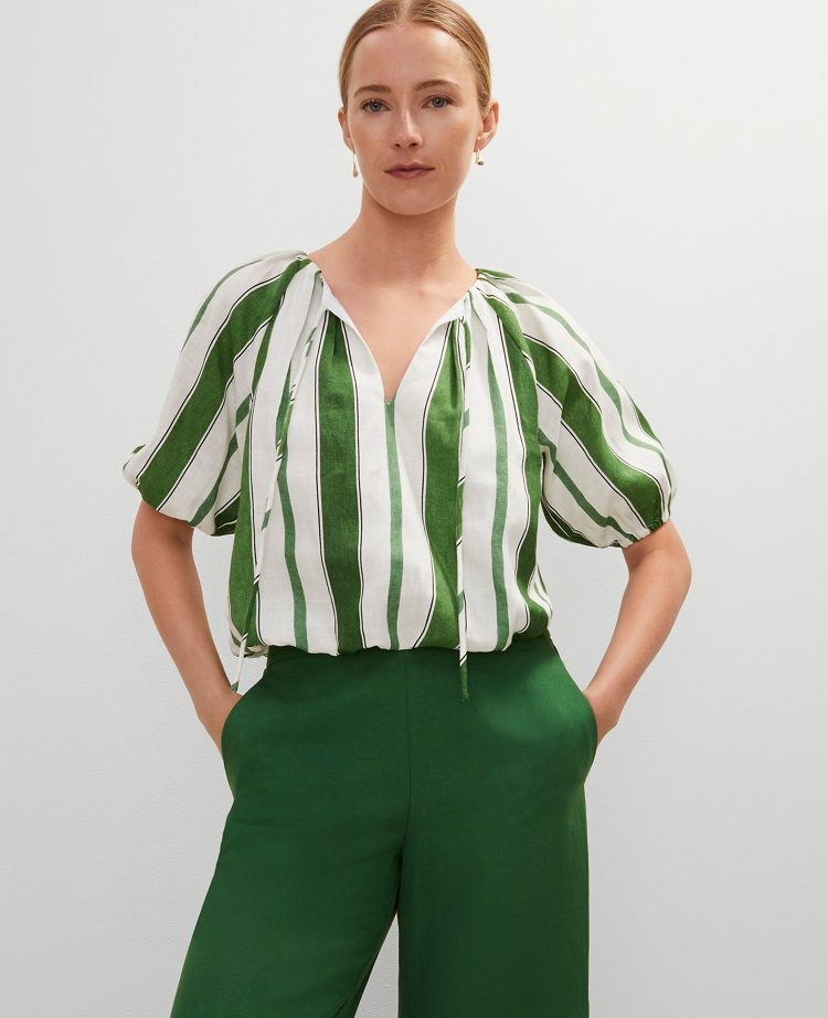 Petite Linen Blend Bubble Hem Blouse