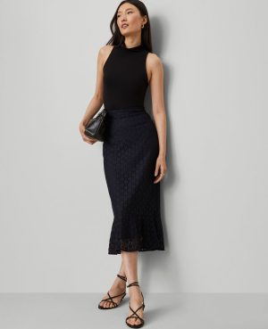 Petite Lace Flounce Midi Skirt