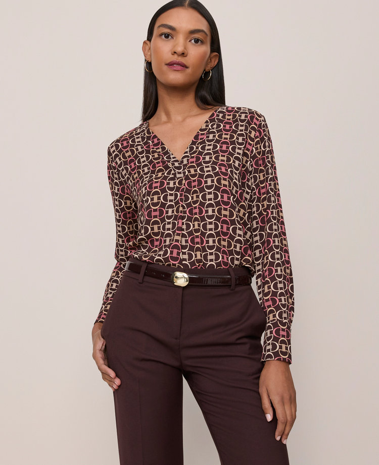 Chain Link Mixed Media Pleat Front Top