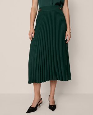Horsebit Pleated Midi Skirt
