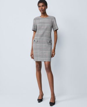 Petite Plaid Button Pocket Shift Dress