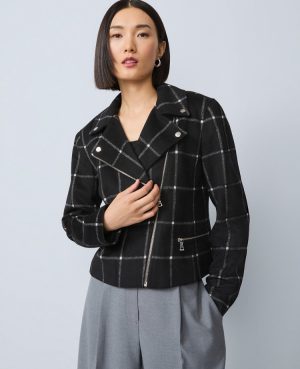 The Petite Fitted Moto Jacket in Windowpane