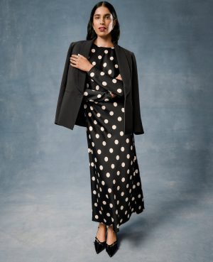 Dotted Satin Sheath Dress